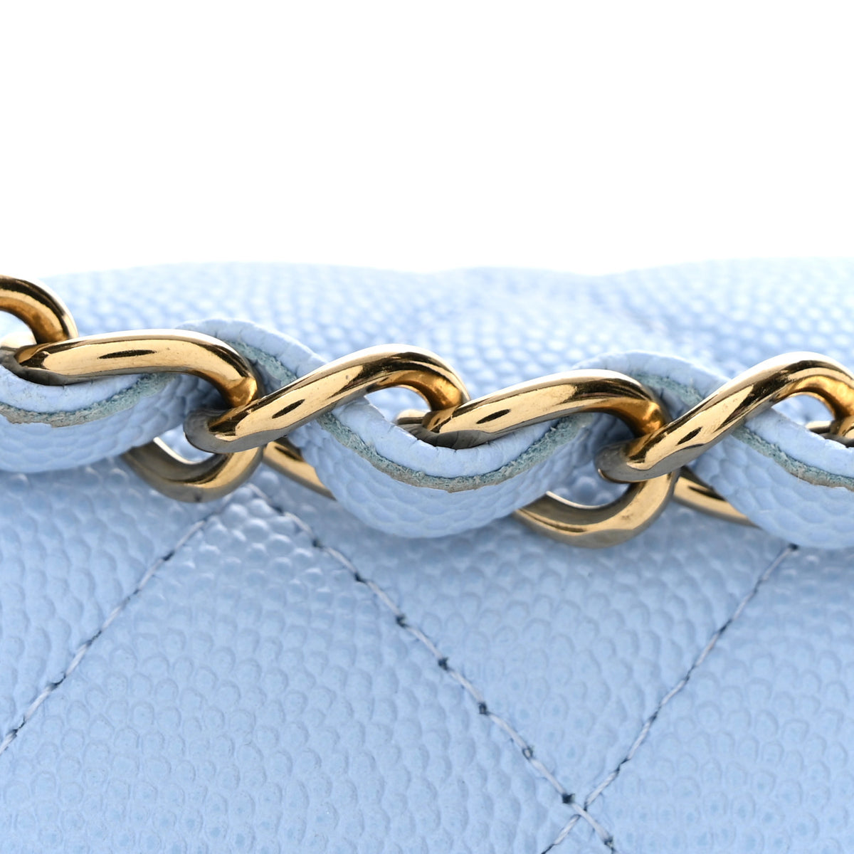 Caviar Quilted Small Double Flap Light Blue