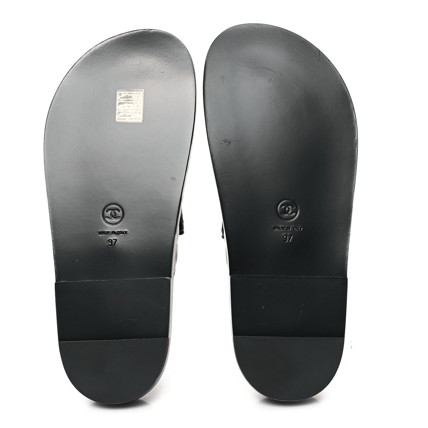 Lambskin Quilted Velcro Dad Chain CC Slide Sandals 37 Black