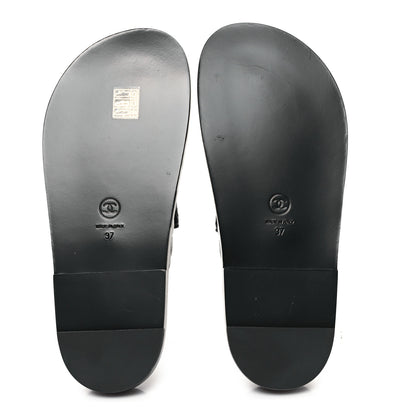 Chanel Lambskin Quilted Velcro Dad Chain CC Slide Sandals 37 Black 6 of 10