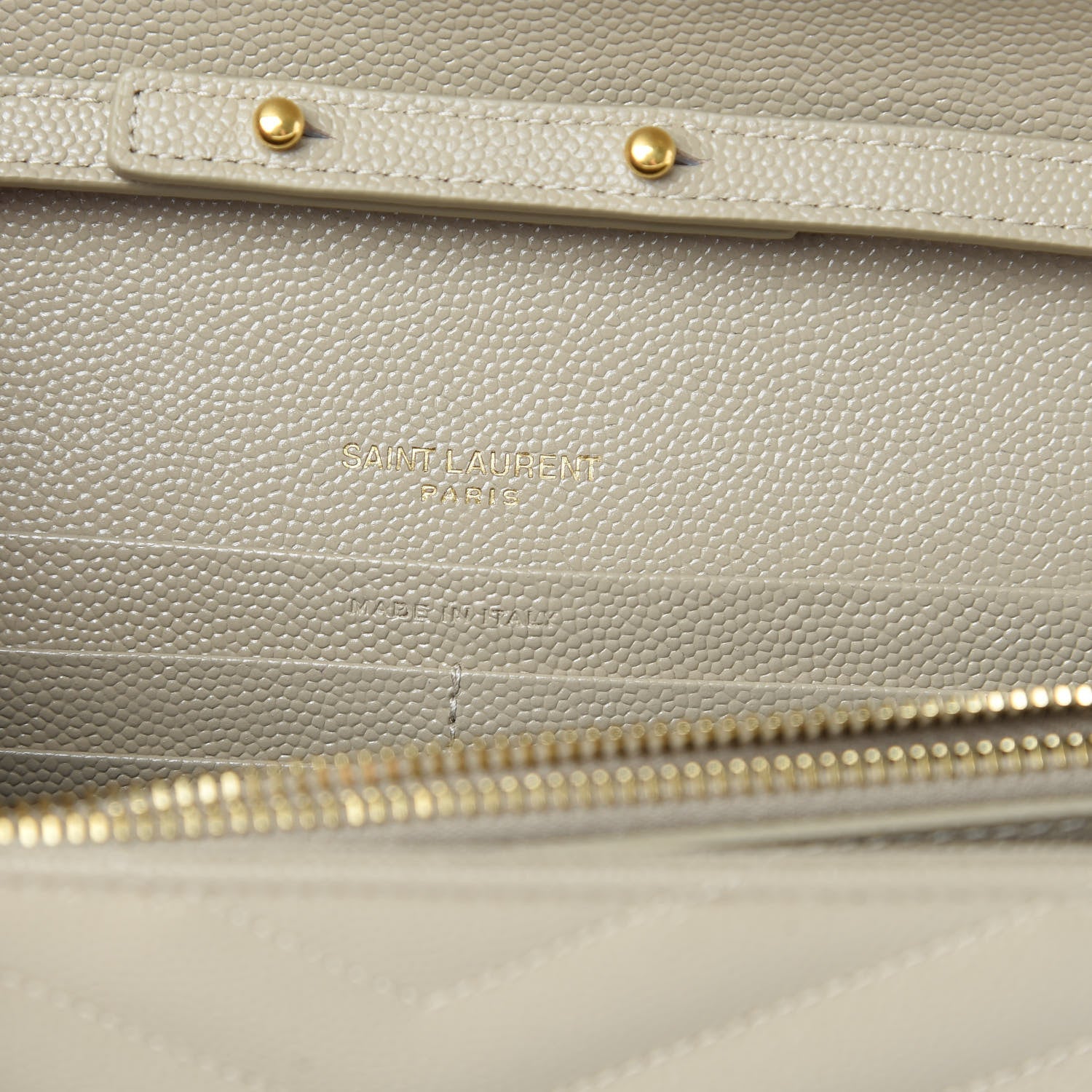 Saint Laurent Grain De Poudre Matelasse Chevron Monogram Chain Wallet Sea Salt 6 of 11
