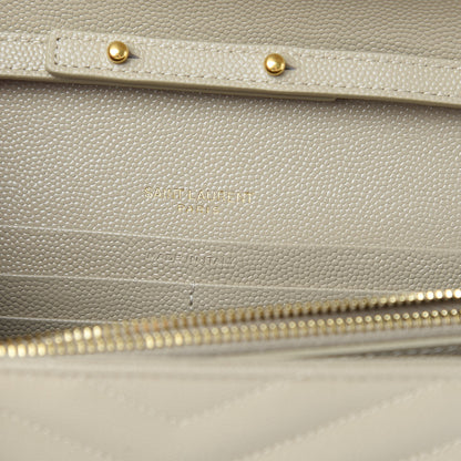 Saint Laurent Grain De Poudre Matelasse Chevron Monogram Chain Wallet Sea Salt 6 of 11