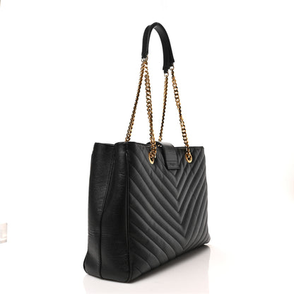 Saint Laurent Grain De Poudre Matelasse Chevron Monogram Shopping Bag Black 3 of 8