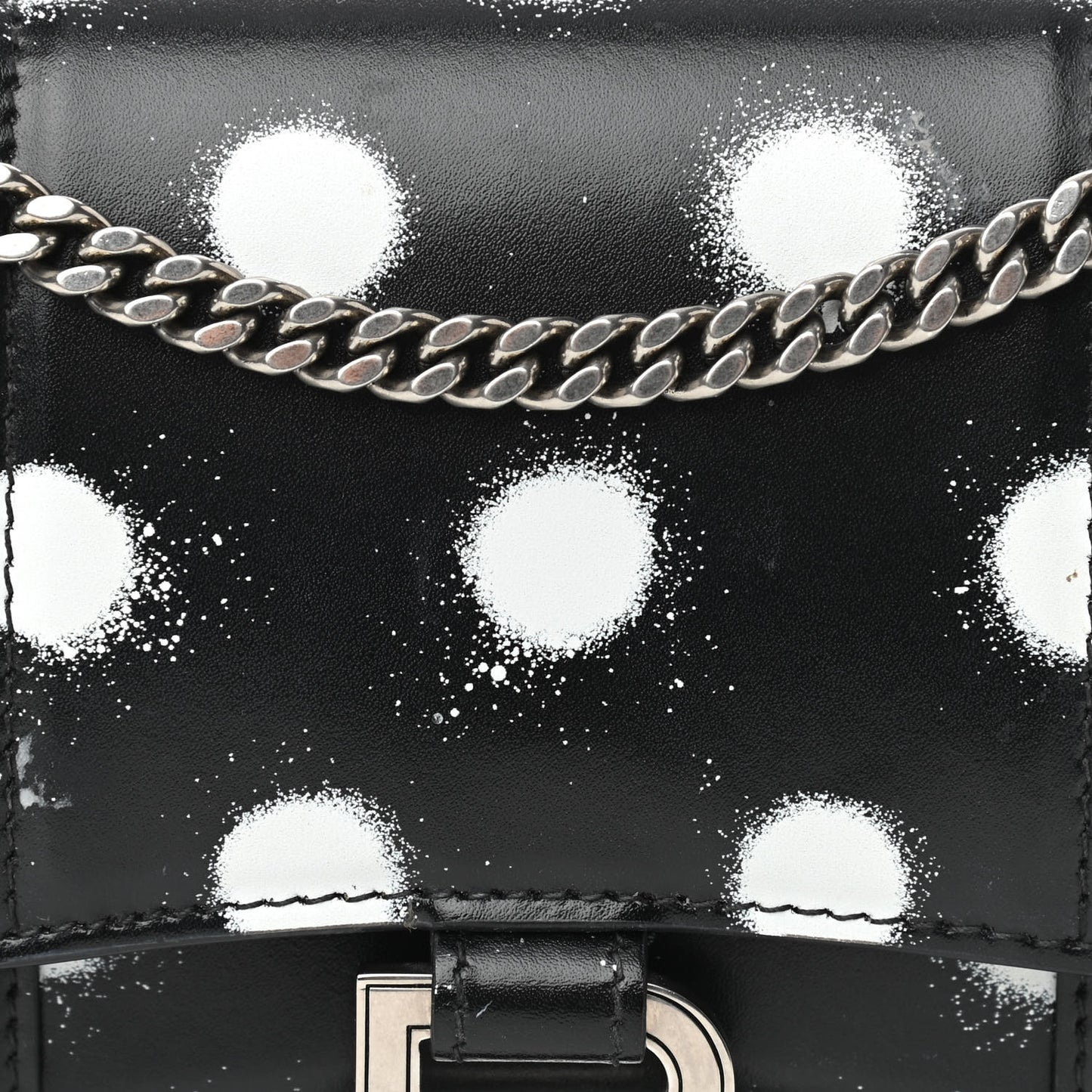 Shiny Box Calfskin Polka Dot Hourglass Chain Bag Black White