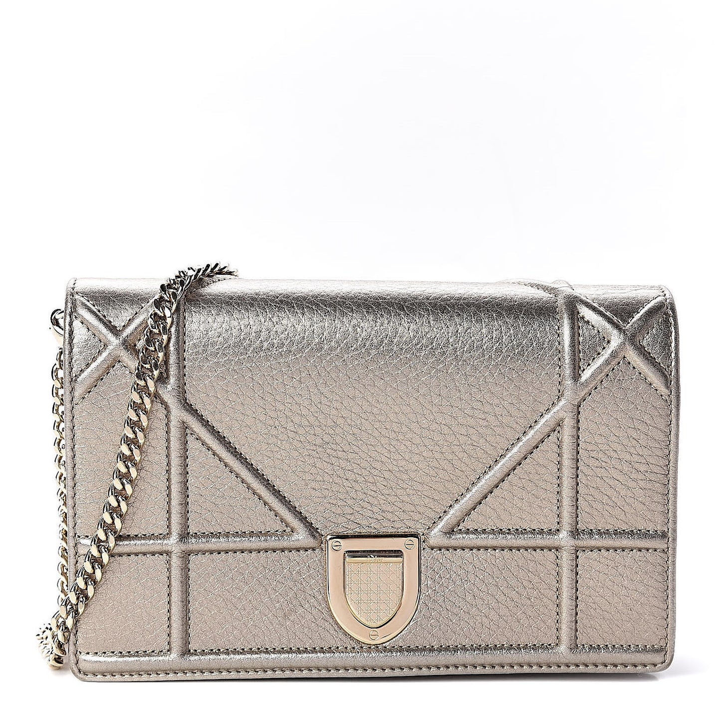 Metallic Grained Calfskin Diorama Wallet on Chain Pouch Light Gold