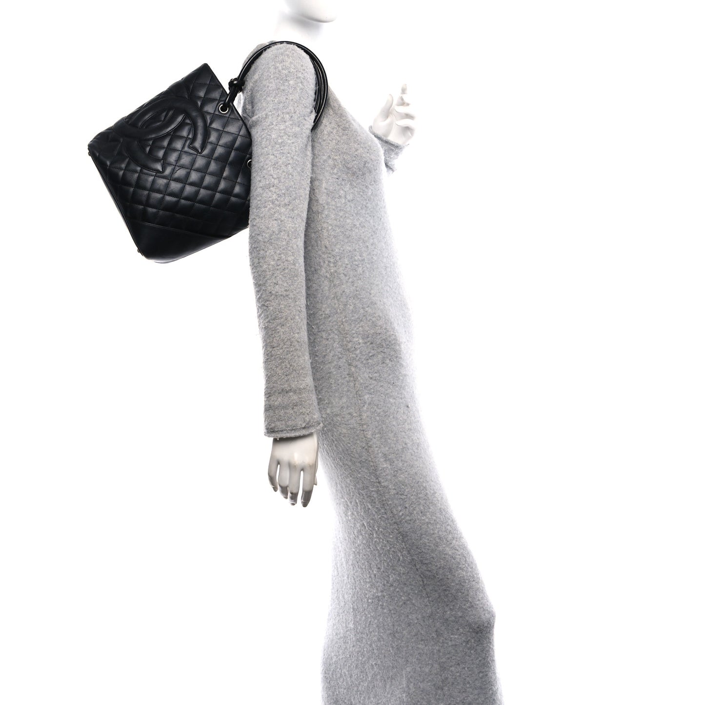 Calfskin Quilted Medium Cambon Tote Black