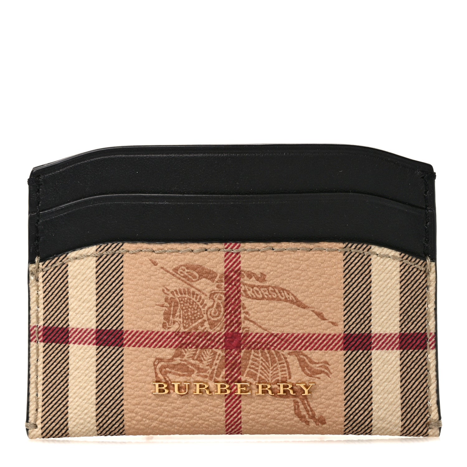Burberry Soft Grain Calfskin Haymarket Check Izzy Card Case Black 1 of 6