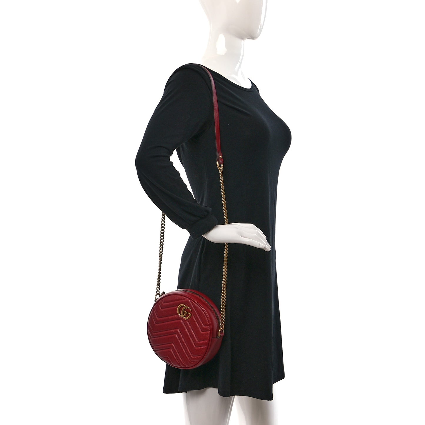 Glazed Calfskin Matelasse Heart Mini GG Marmont Round Shoulder Bag Romantic Cerise