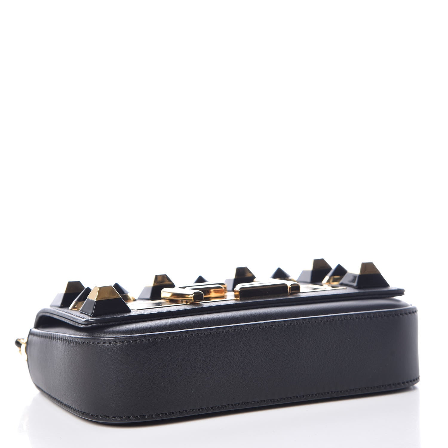 Fendi Vitello Dolce Studded Mini 3Baguette Shoulder Bag Black Gold 4 of 9