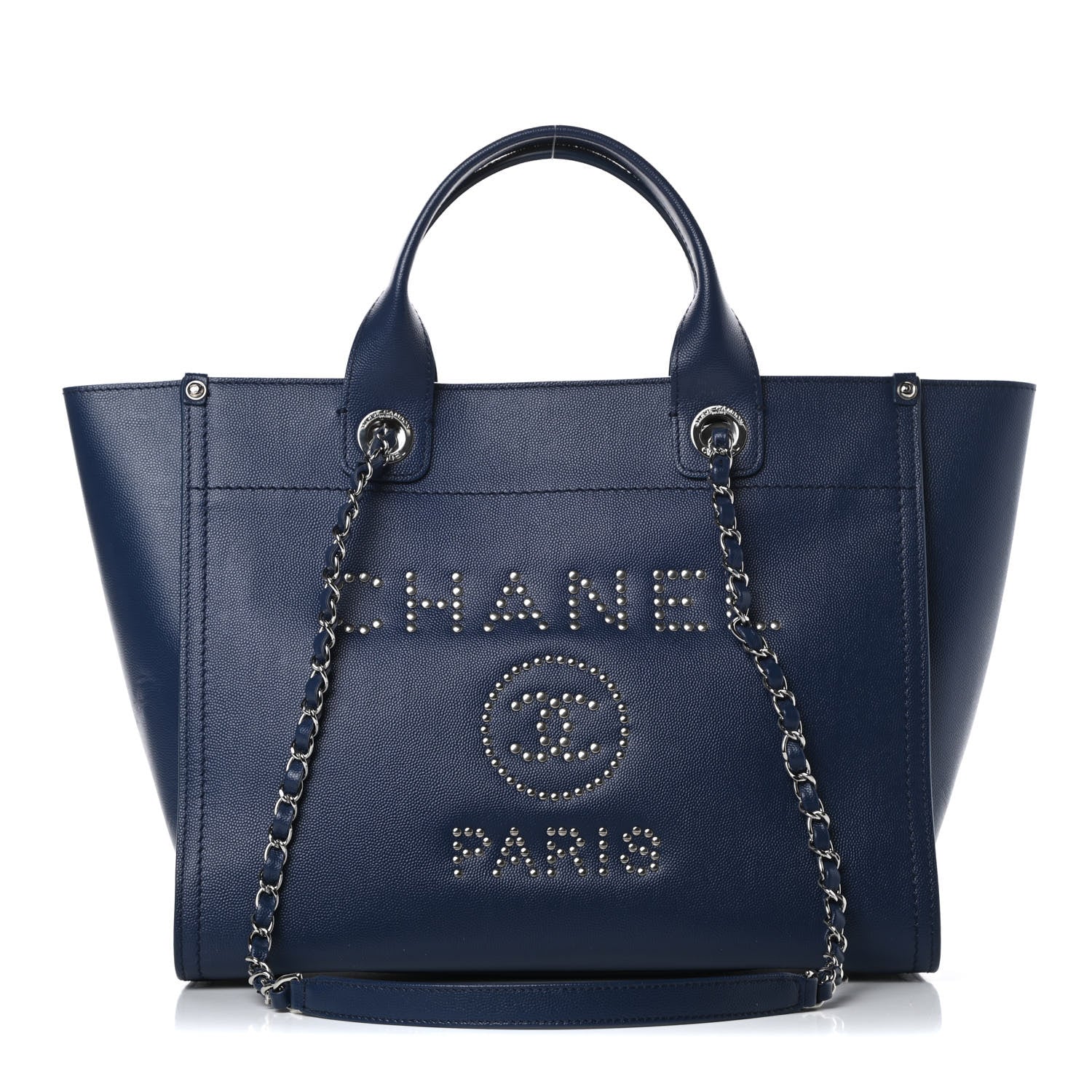 Chanel Caviar Small Studded Deauville Tote Navy 1 of 12