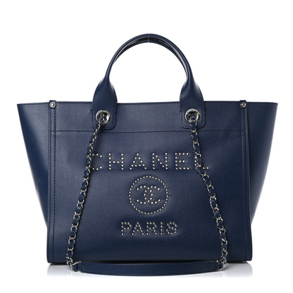 Chanel Caviar Small Studded Deauville Tote Navy 1 of 12
