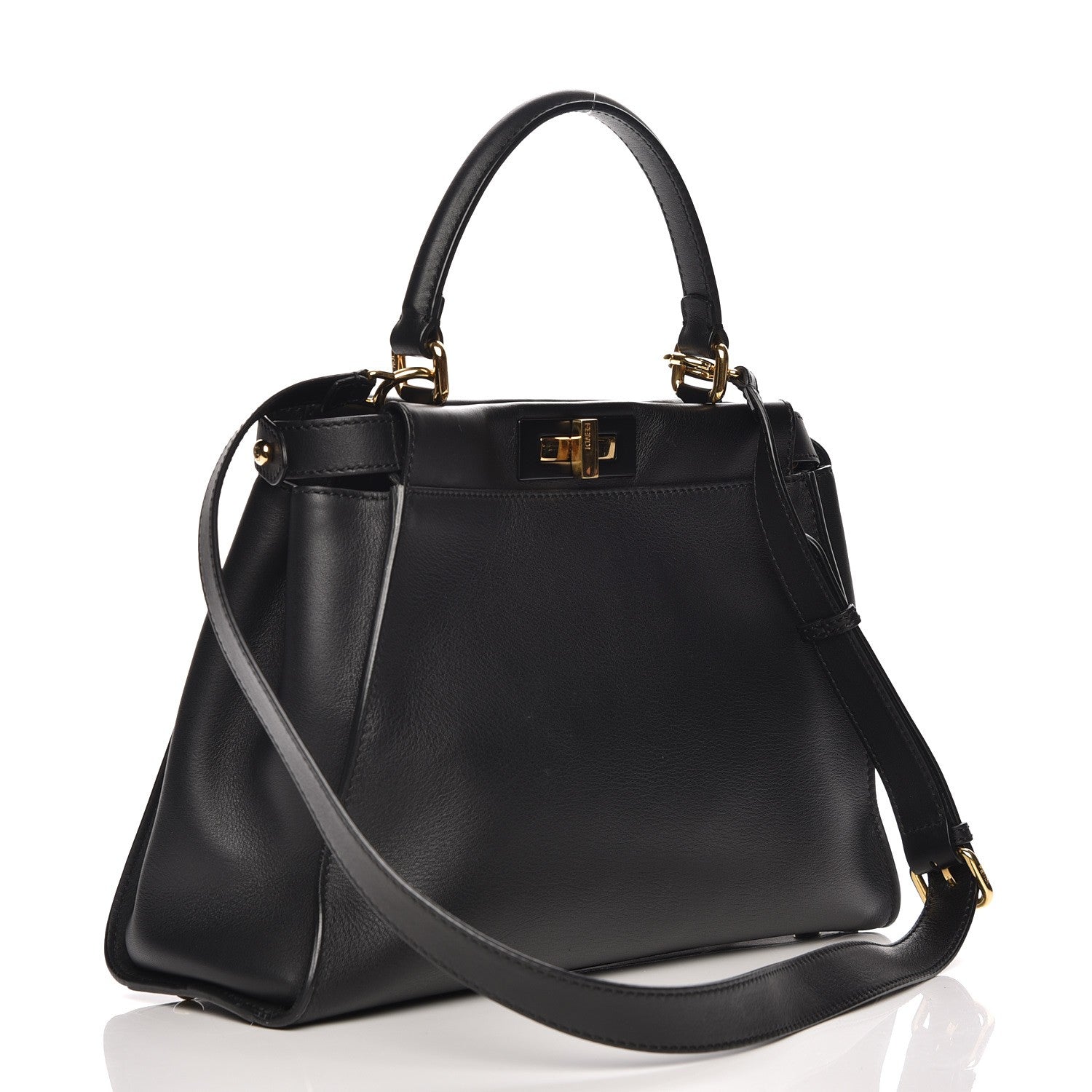 Fendi Vitello Seta Shiny Nappa Medium Peekaboo Iconic Satchel Black 4 of 13