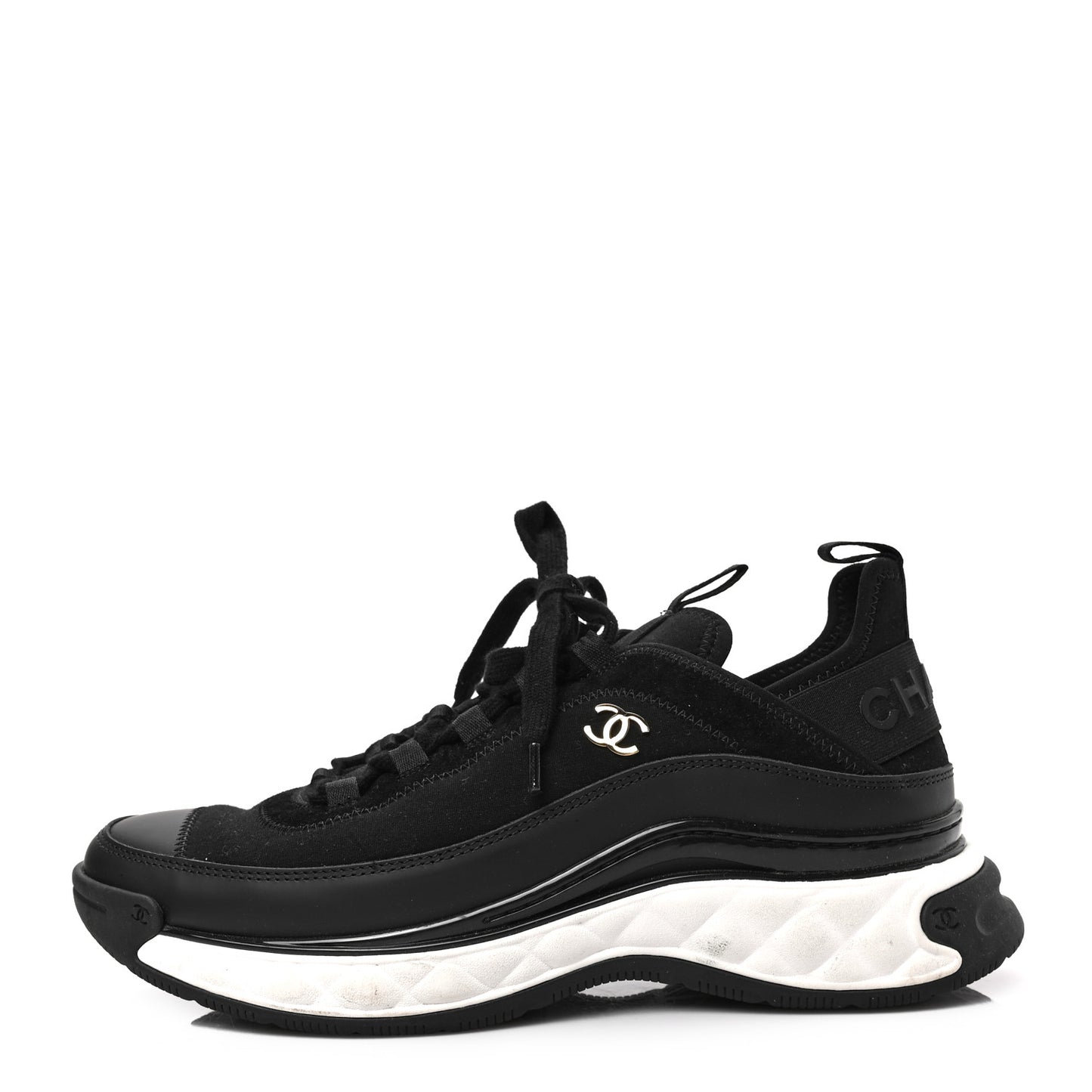 Velvet Calfskin Mixed Fibers CC Sneakers 39.5 Black