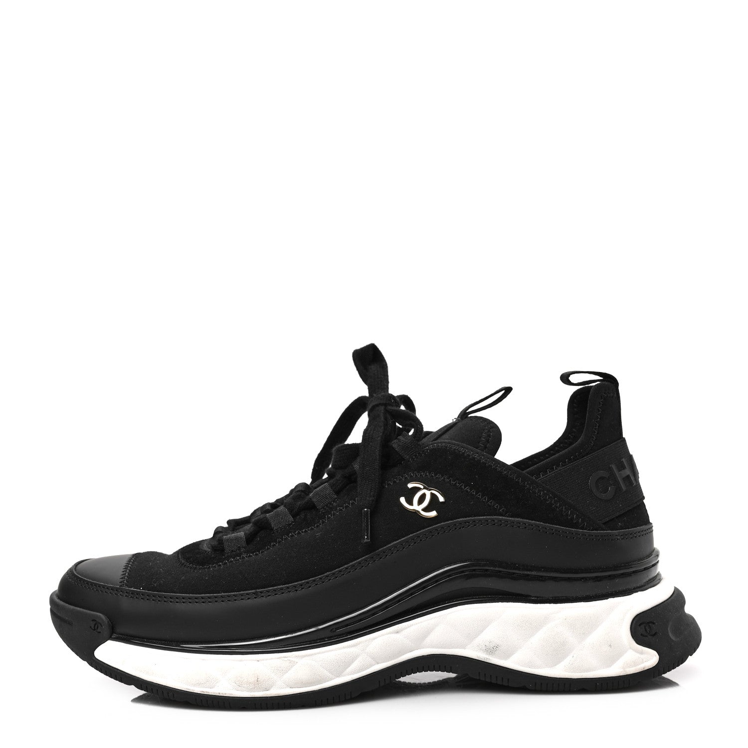 Chanel Velvet Calfskin Mixed Fibers CC Sneakers 39.5 Black 1 of 8