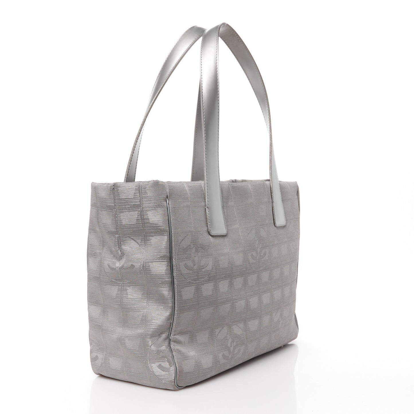 Metallic Nylon Small Travel Tote Silver
