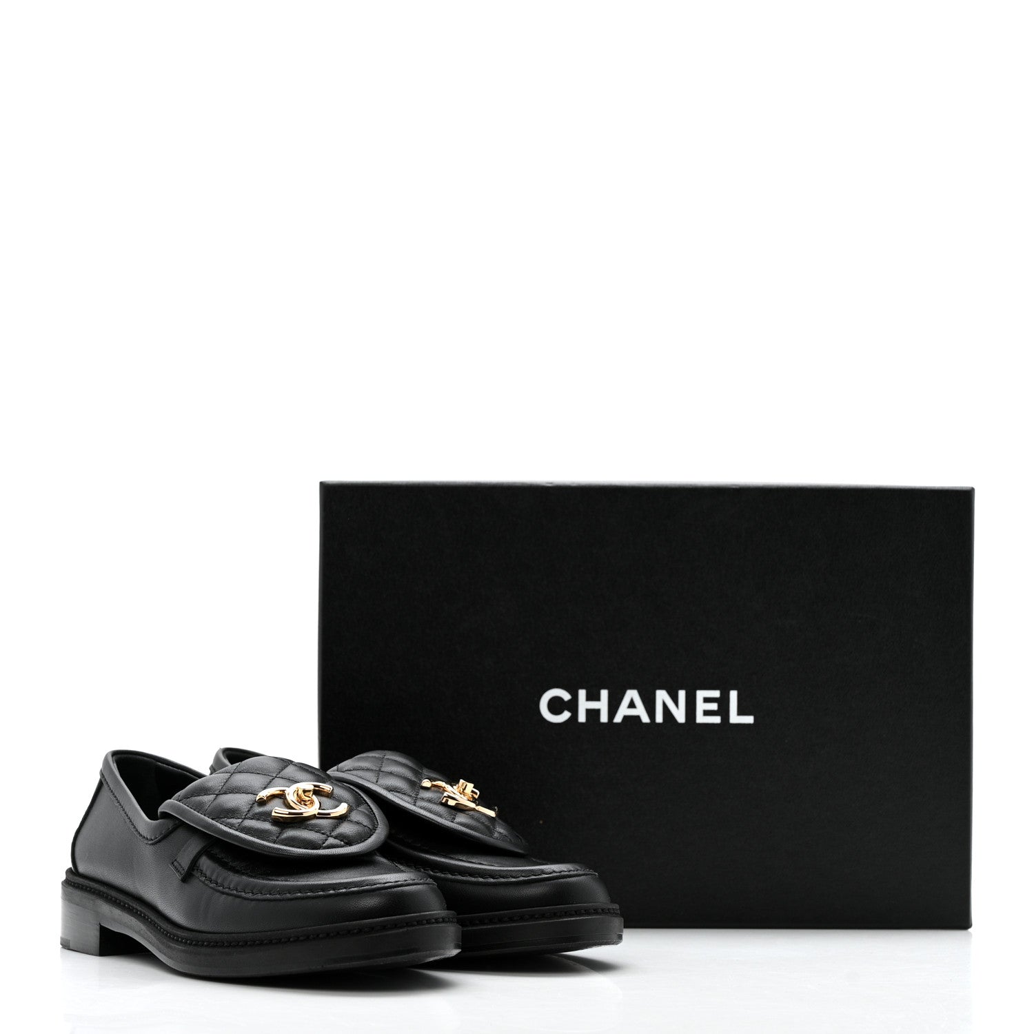 Chanel Lambskin Quilted CC Turnlock Loafers 36 Black 1840704