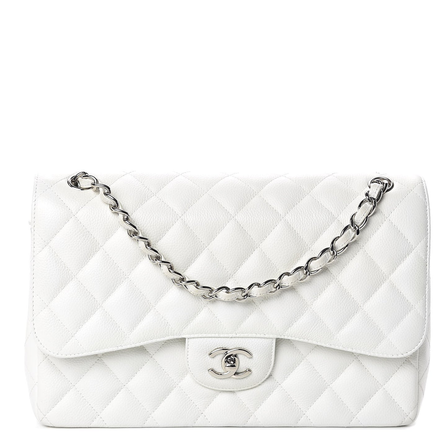 Caviar Quilted Jumbo Double Flap White