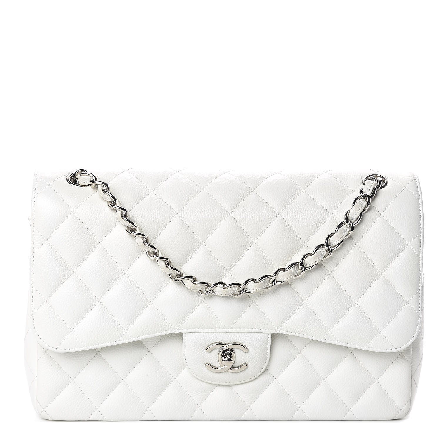 Chanel Caviar Quilted Jumbo Double Flap White 1 of 10