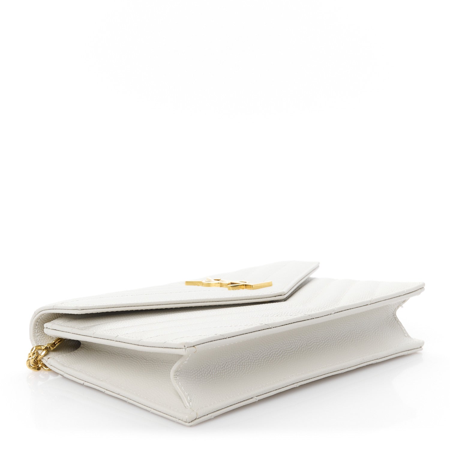 Saint Laurent Grain De Poudre Matelasse Chevron Monogram Envelope Chain Wallet Crema Soft 4 of 11