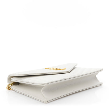 Saint Laurent Grain De Poudre Matelasse Chevron Monogram Envelope Chain Wallet Crema Soft 4 of 11