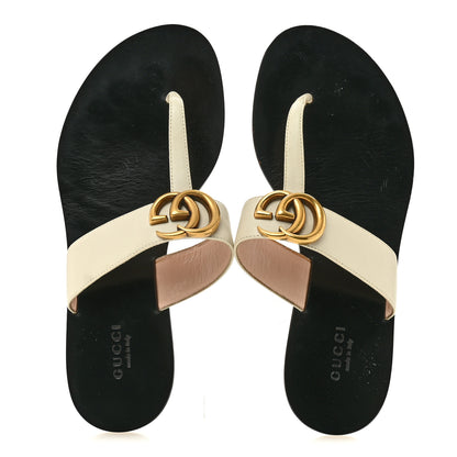 Gucci Calfskin GG Marmont Thong Sandals 36 Mystic White 2 of 12