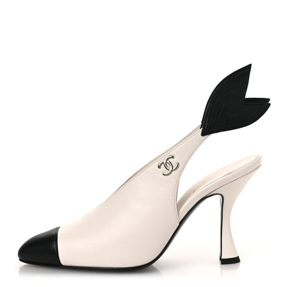 Chanel Lambskin Slingback Pumps 36.5 White Black 1 of 12