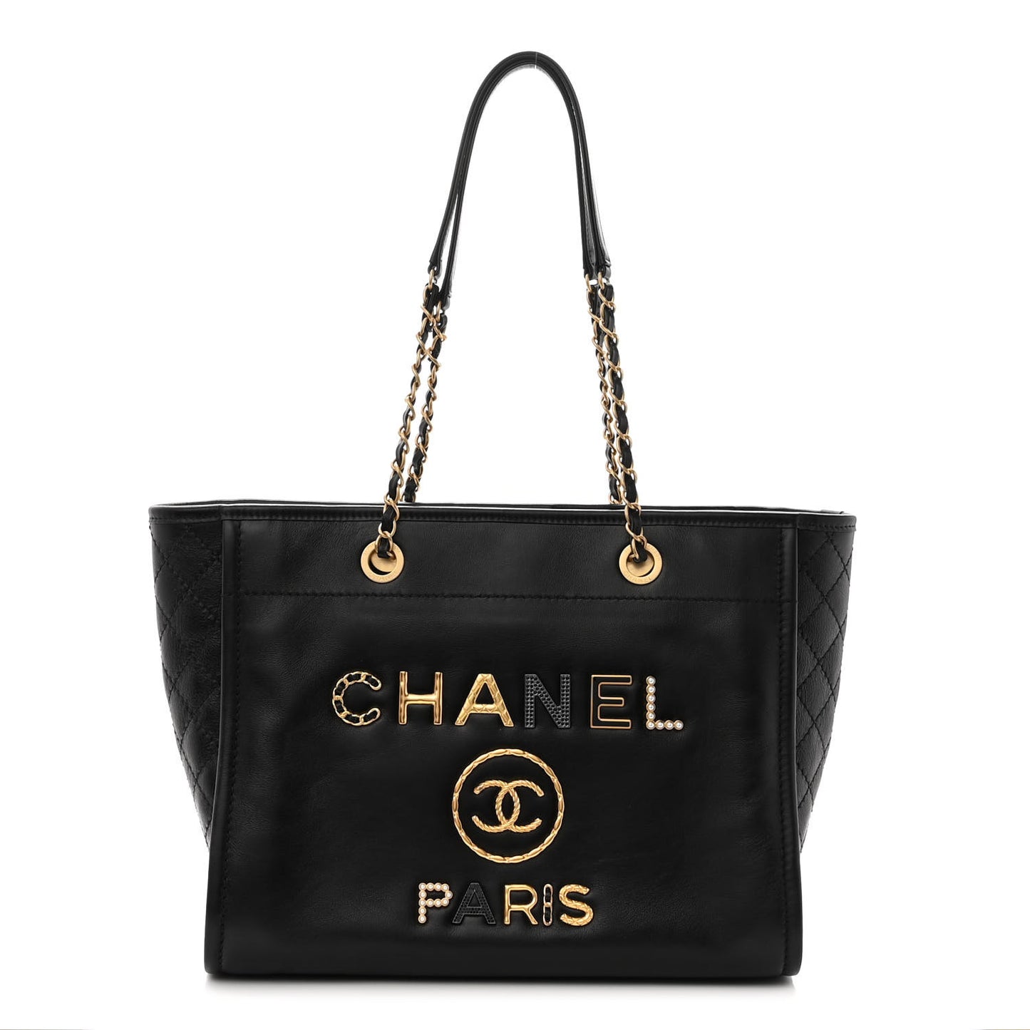 Aged Calfskin Small Charms Deauville Tote Black
