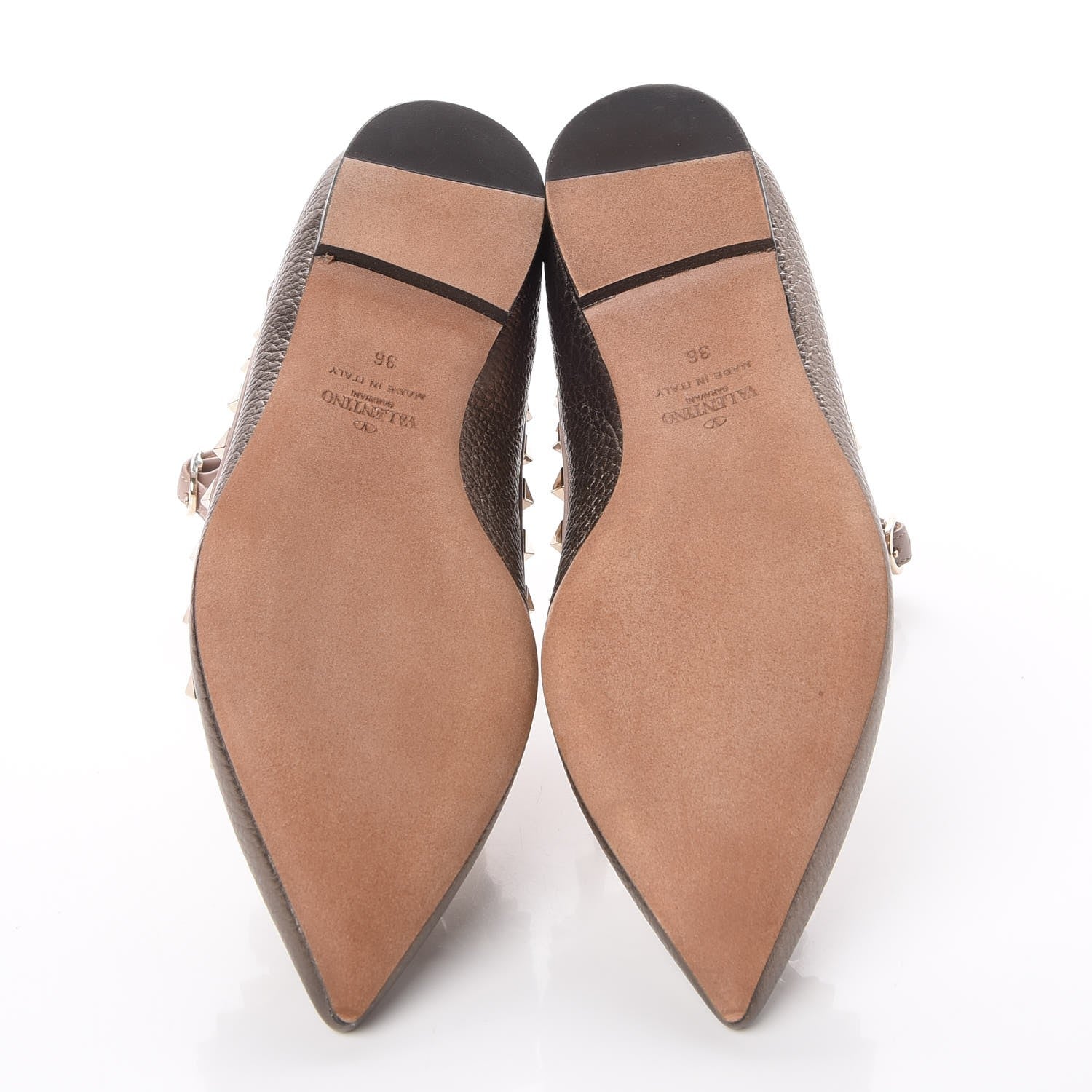 Valentino Garavani Metallic Pebbled Calfskin Rockstud Cage Ballerina Flats 36 Sasso Poudre 5 of 8