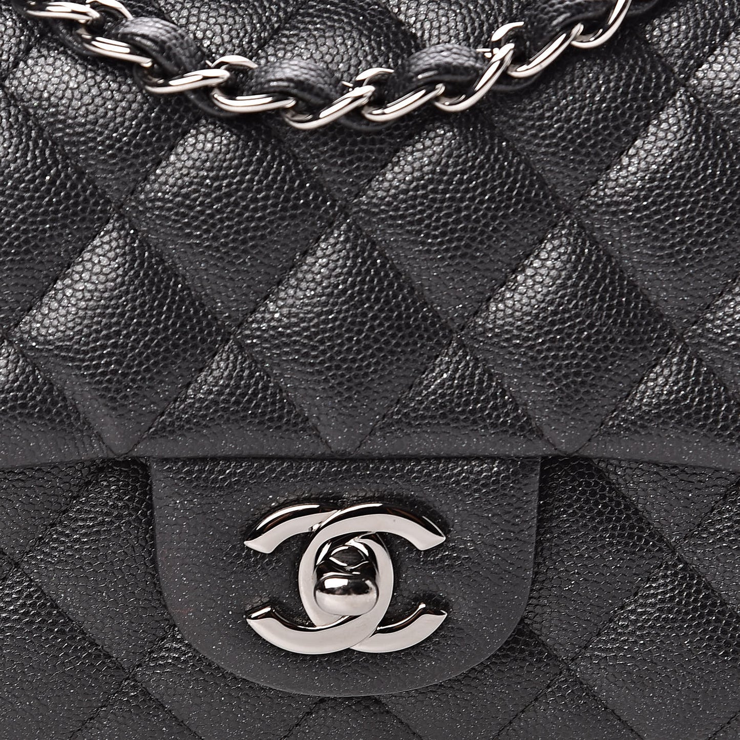 Iridescent Caviar Quilted Mini Rectangular Flap Black