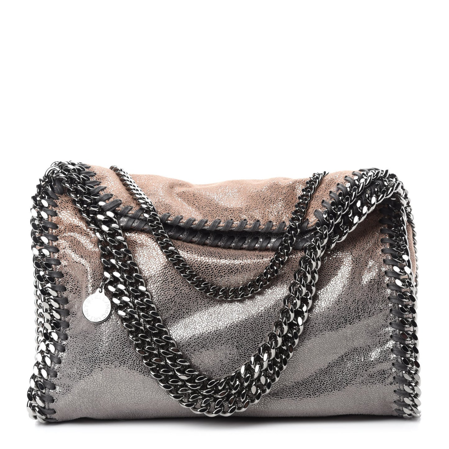 Metallic Shaggy Deer Degrade Mini Falabella Fold Over Tote Taupe Gold Silver