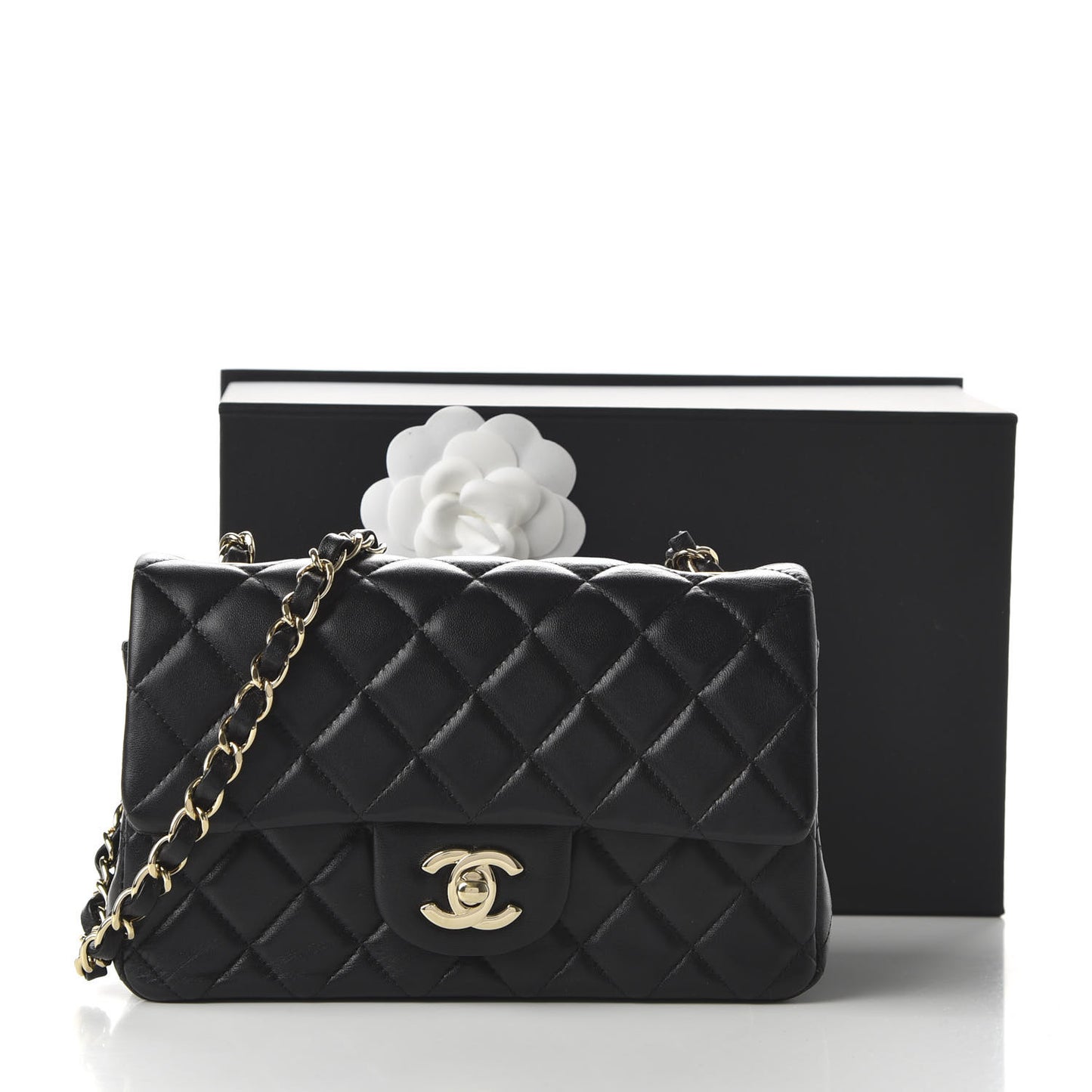 Lambskin Quilted Mini Rectangular Flap Black