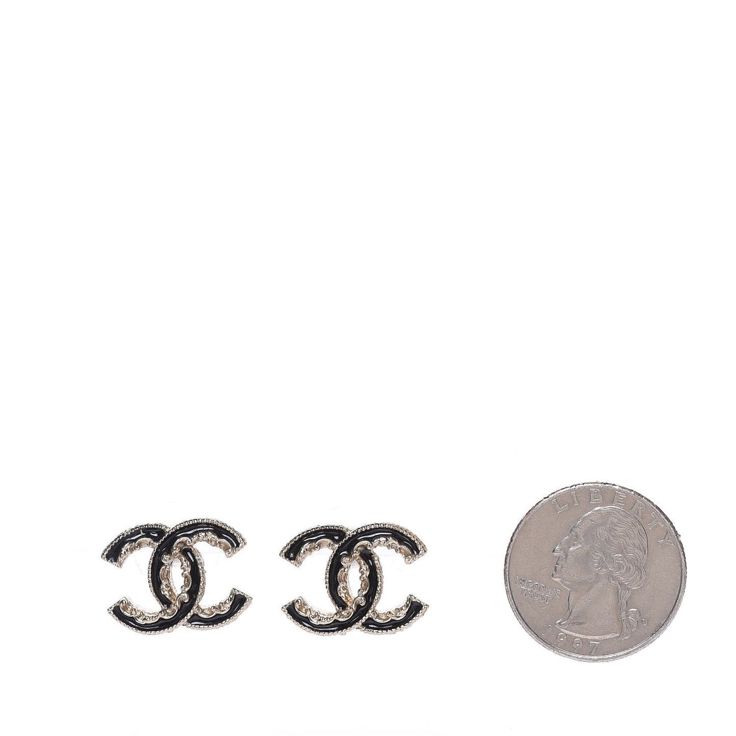 Enamel CC Baroque Earrings Black Gold