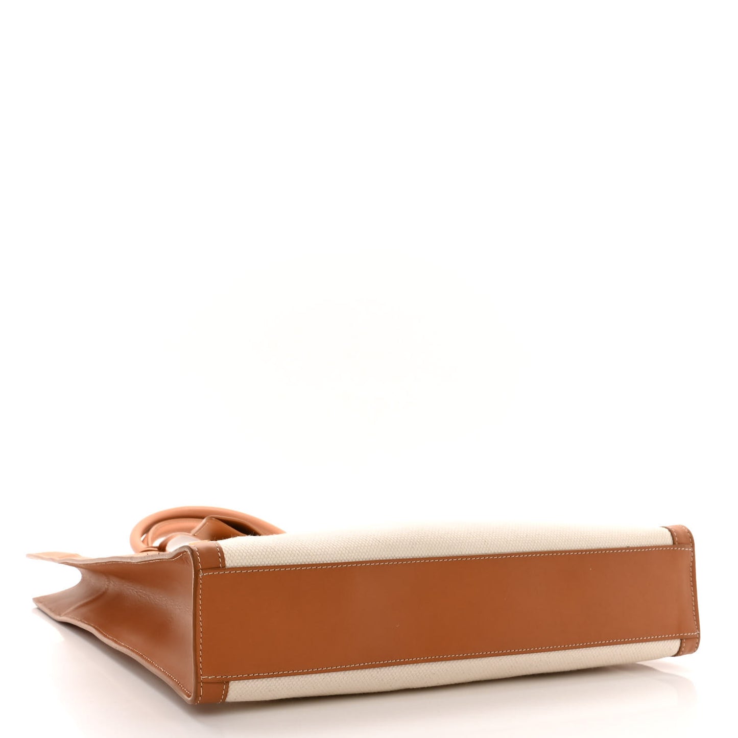 Canvas Calfskin Logo Print Vertical Cabas Natural Tan