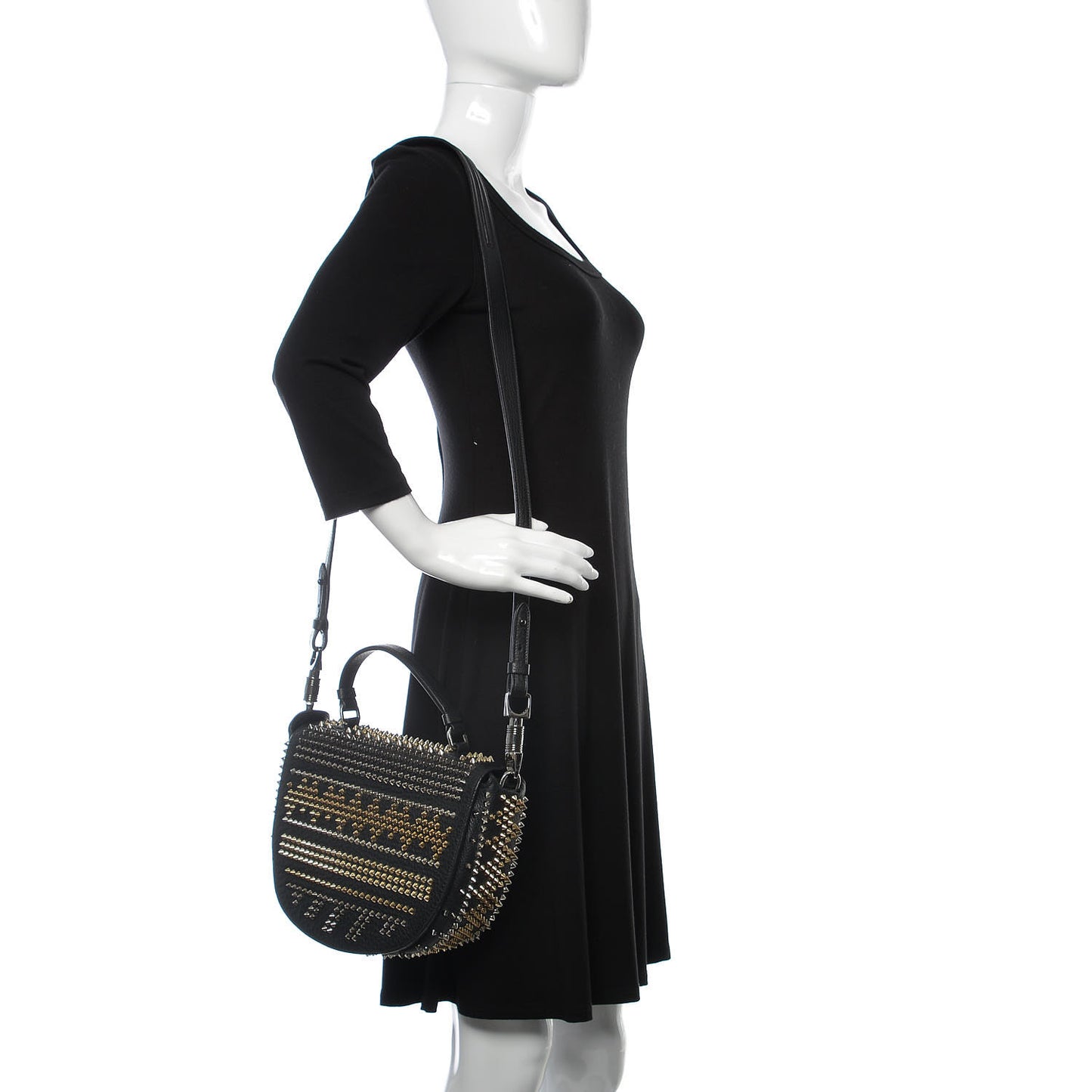 Calfskin Mix Chevron Spikes Panettone Messenger Black
