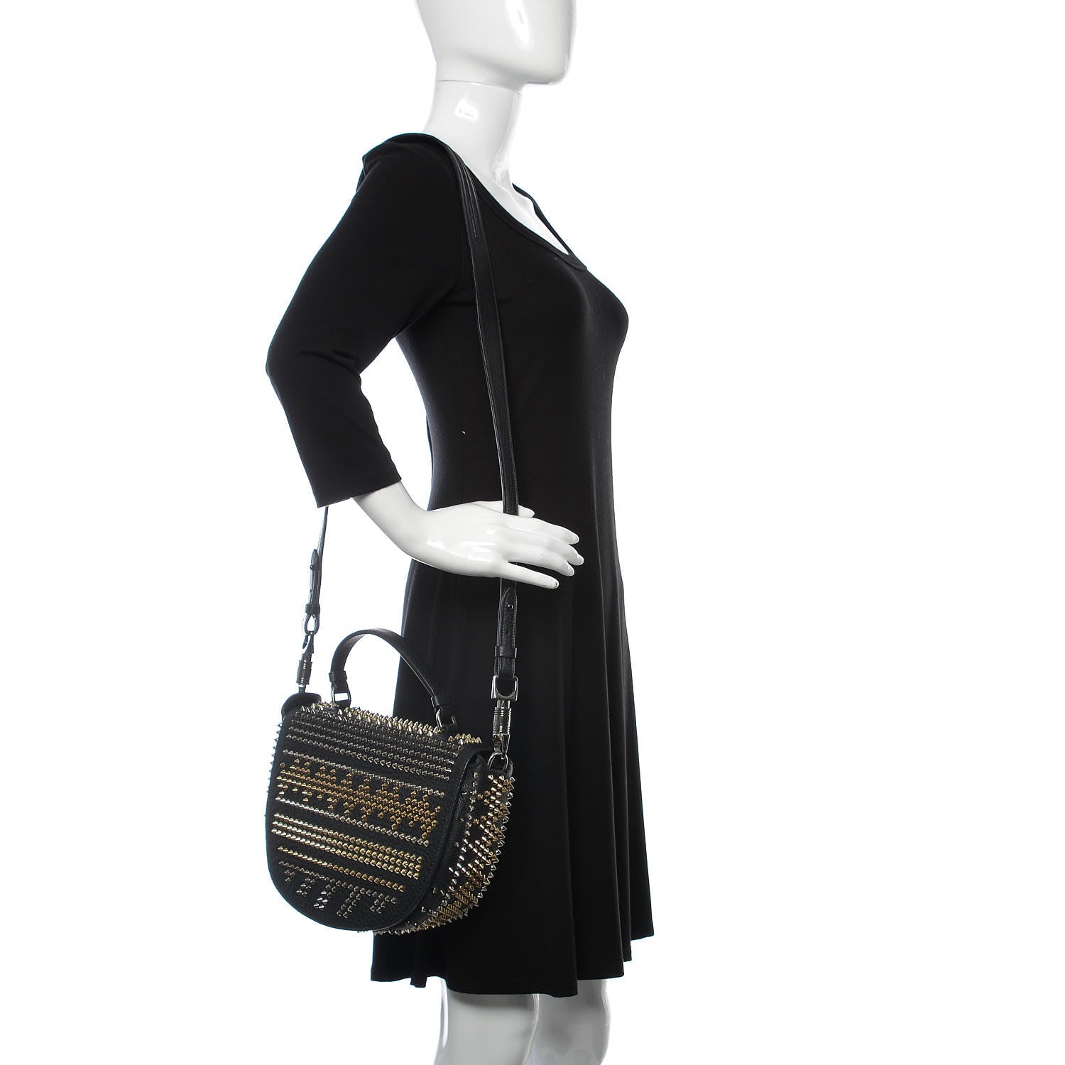 Christian Louboutin Calfskin Mix Chevron Spikes Panettone Messenger Black 2 of 10