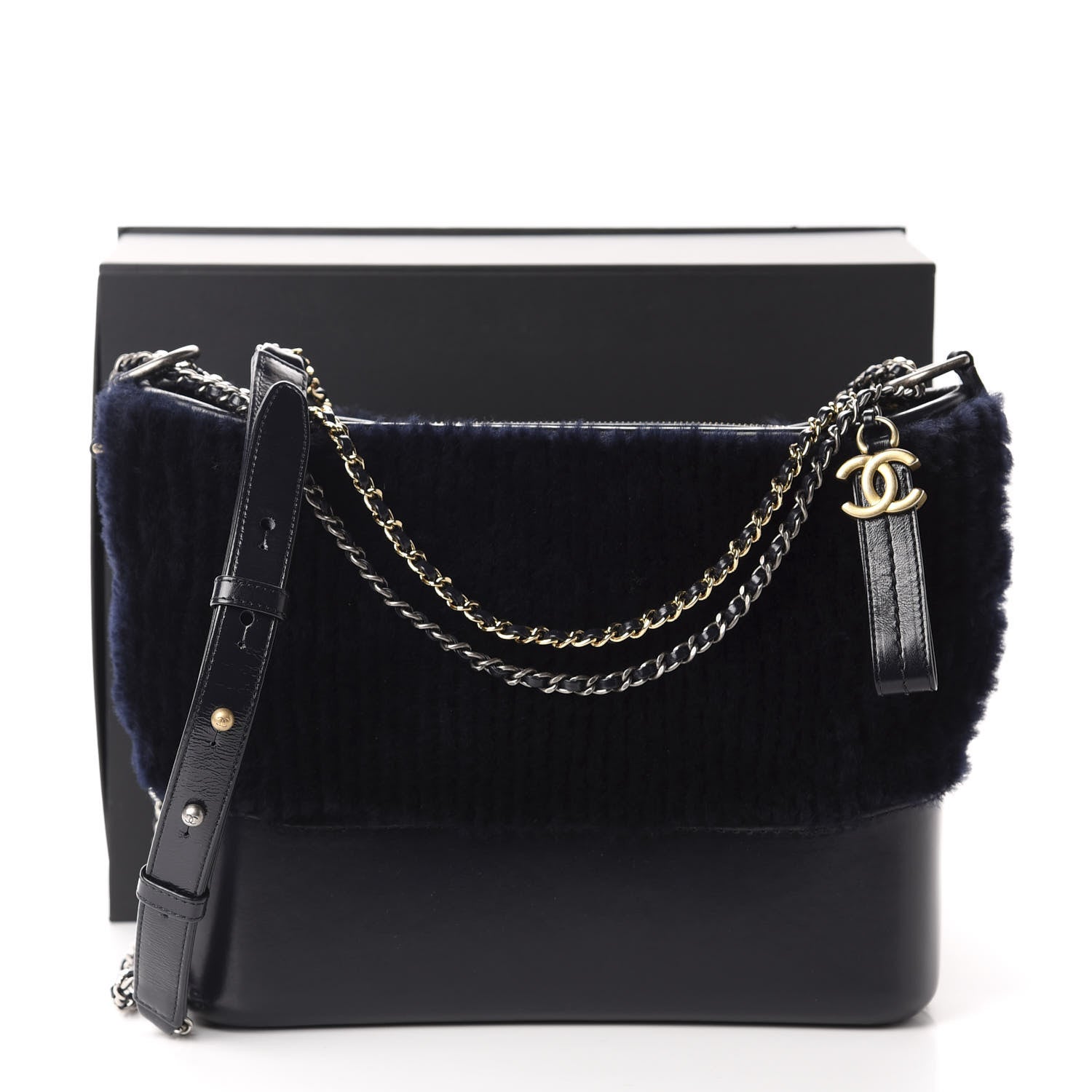Chanel Shearling Medium Gabrielle Hobo Navy 12 of 12