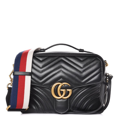Gucci Calfskin Matelasse Sylvie Web Small GG Marmont Top Handle Shoulder Bag Black 1 of 7