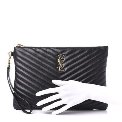 Saint Laurent Calfskin Matelasse Monogram Cassandre Tablet Pouch Black 2 of 10