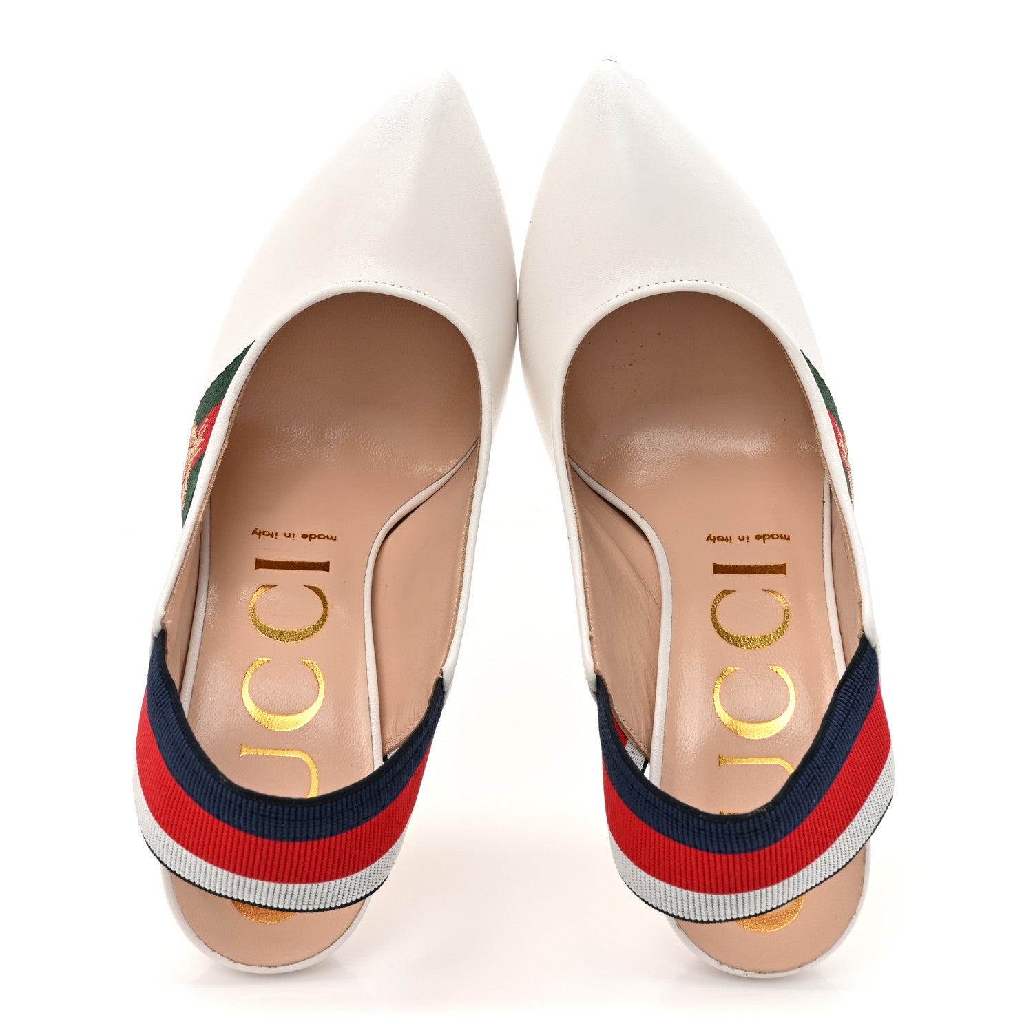 Gucci Malaga Kid Web Sylvie High Heel Slingback Pumps 38 White 2 of 11