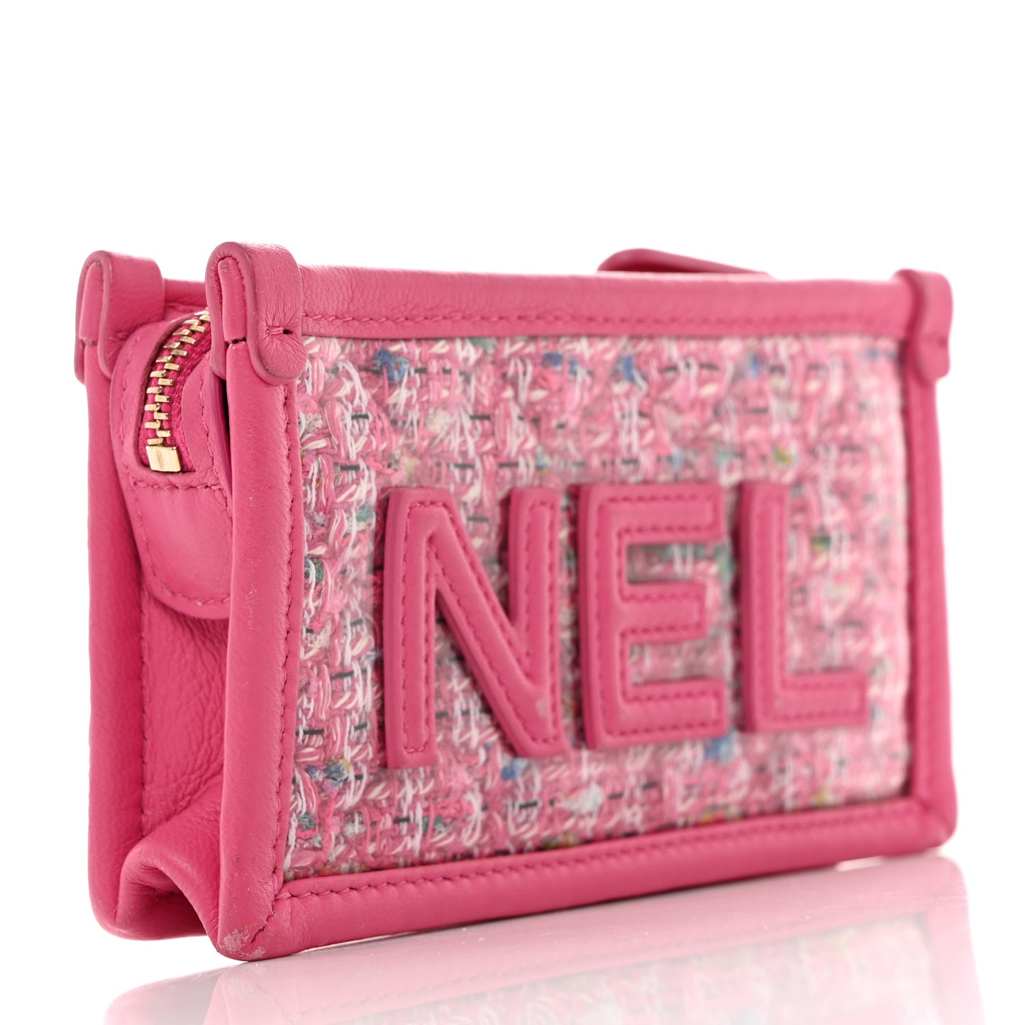 Tweed PVC Lambskin Key Pouch Pink
