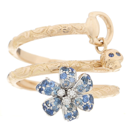Gucci 18K Yellow Gold Diamond Sapphire Flora Wrap Ring 54 6.75 1 of 4