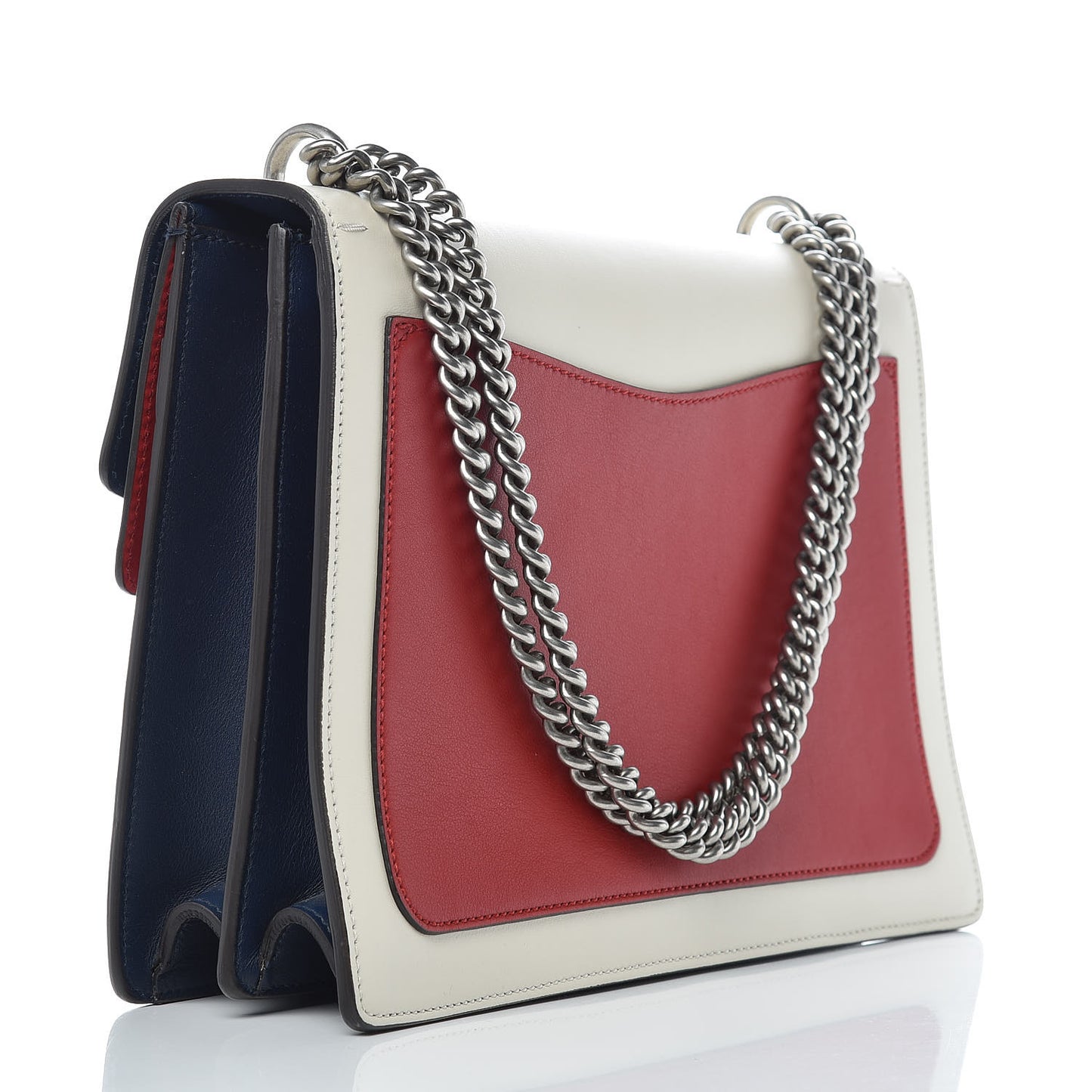 Calfskin Panther Embroidered Medium Dionysus Shoulder Bag White Blue Hibiscus Red