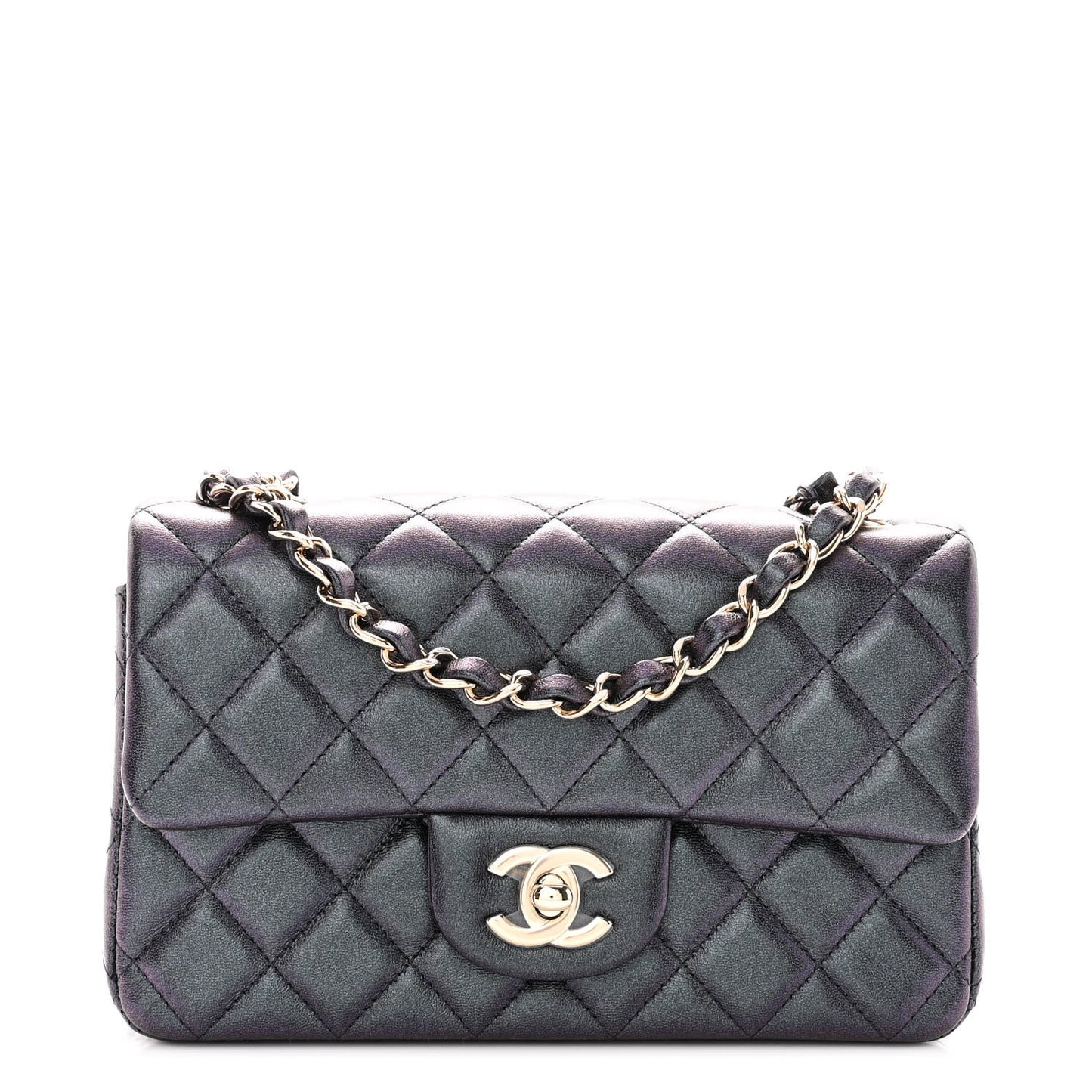 Iridescent Lambskin Quilted Mini Rectangular Flap Black