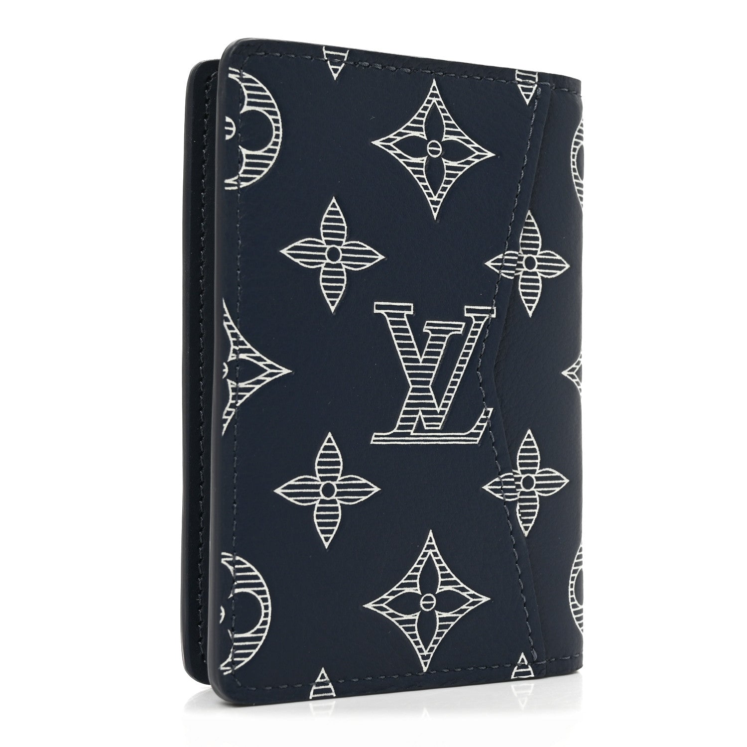 Louis Vuitton Calfskin Monogram Shadow Pocket Organizer Navy Blue White 3 of 7