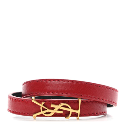 Saint Laurent Calfskin Opyum Double Wrap Bracelet S Rouge Eros 1 of 4
