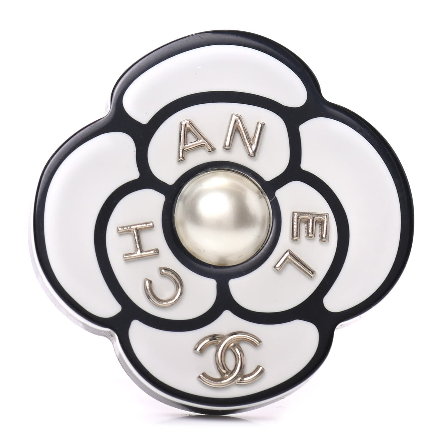 Resin Pearl Camellia Brooch White Black