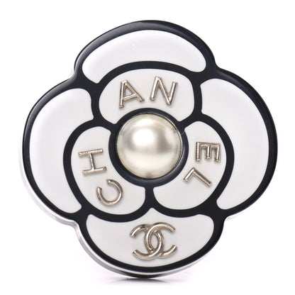 Chanel Resin Pearl Camellia Brooch White Black 1 of 5