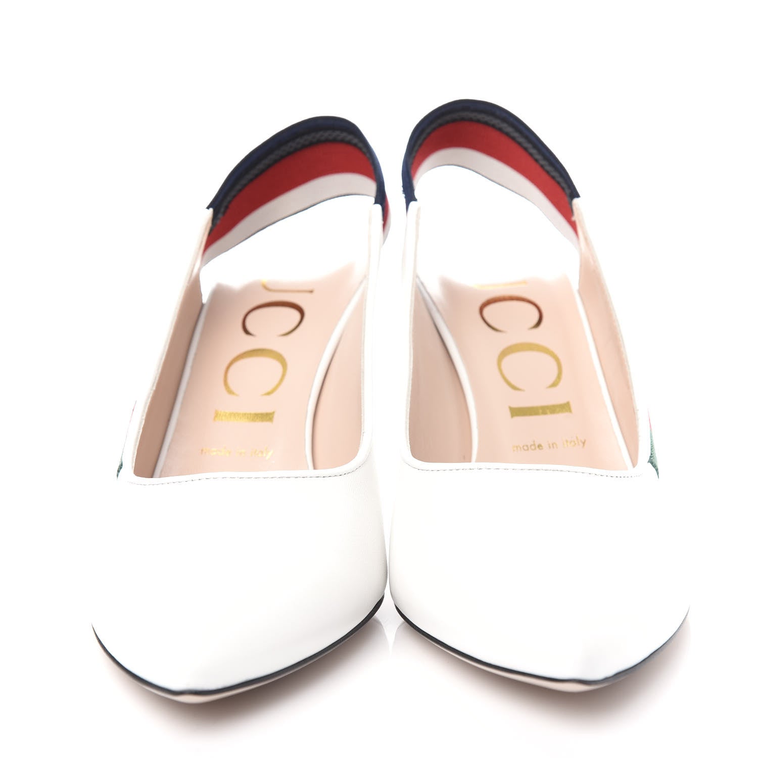 Gucci Malaga Kid Web Sylvie Mid Heel Slingback Pumps 38.5 White 5 of 12