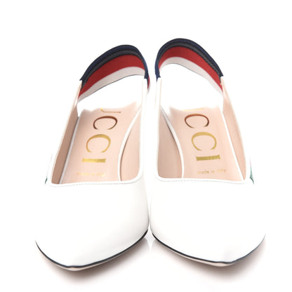 Gucci Malaga Kid Web Sylvie Mid Heel Slingback Pumps 38.5 White 5 of 12