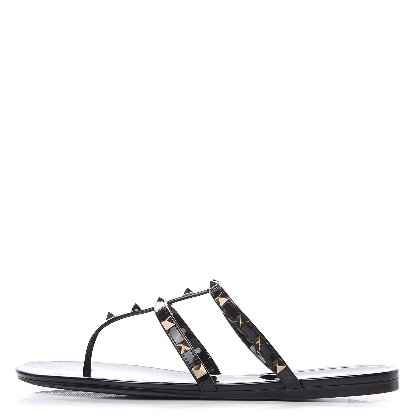 PVC Jelly Rockstud Caged Flat Thong Sandals 41 Black