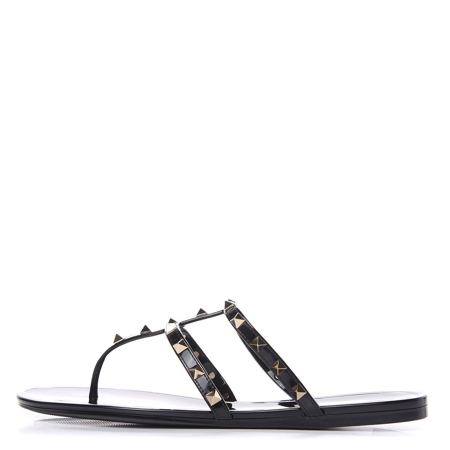 Valentino Garavani PVC Jelly Rockstud Caged Flat Thong Sandals 41 Black 1 of 8